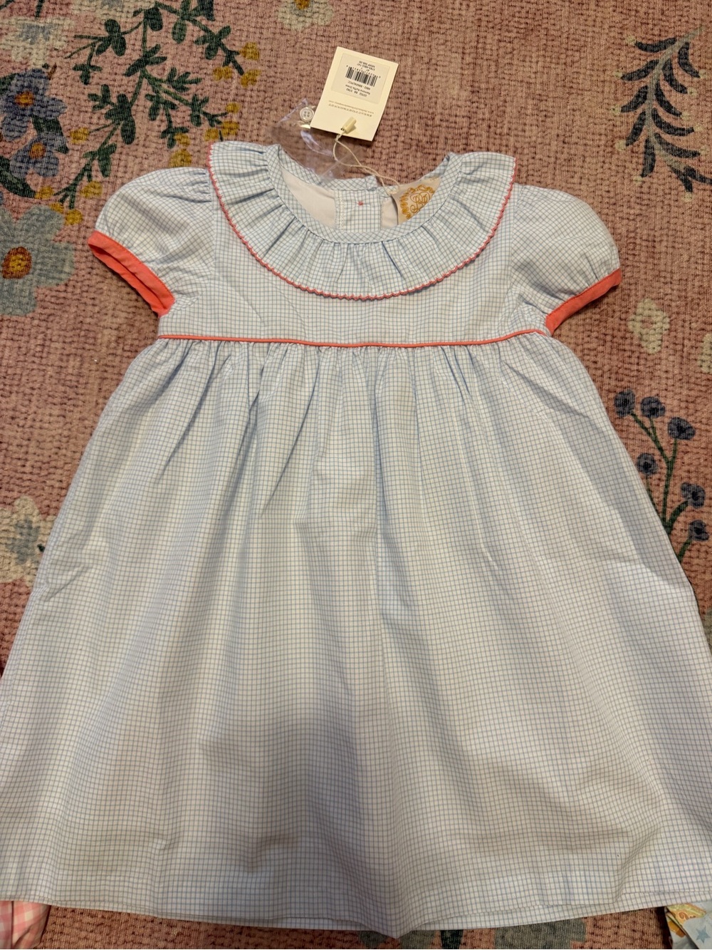 The Beaufort Bonnet Company Light Blue Gingham Dress with Coral Trim - Picture 1 of 1